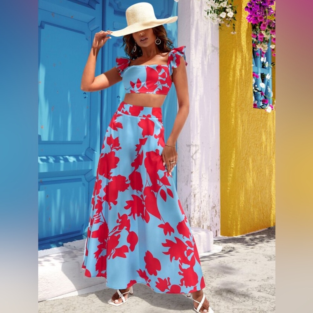 Floral 2 piece crop top & skirt